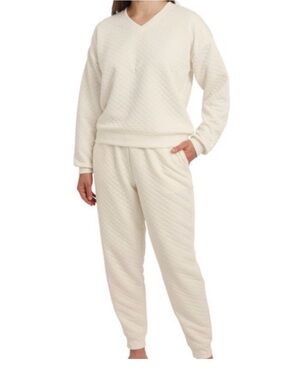 Lands' End Women's Size L Quilted V-Neck Pullover and Joggers Loungewear Set